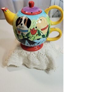 Dogzilla  3 Piece Teapot ~Vintage~ Teapot, Lid, and Cup Hand Painted